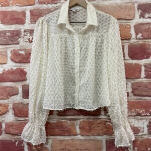 Young Contemporary Top Women's L Cream Abstract Burnout Chic Casual Career Shirt
